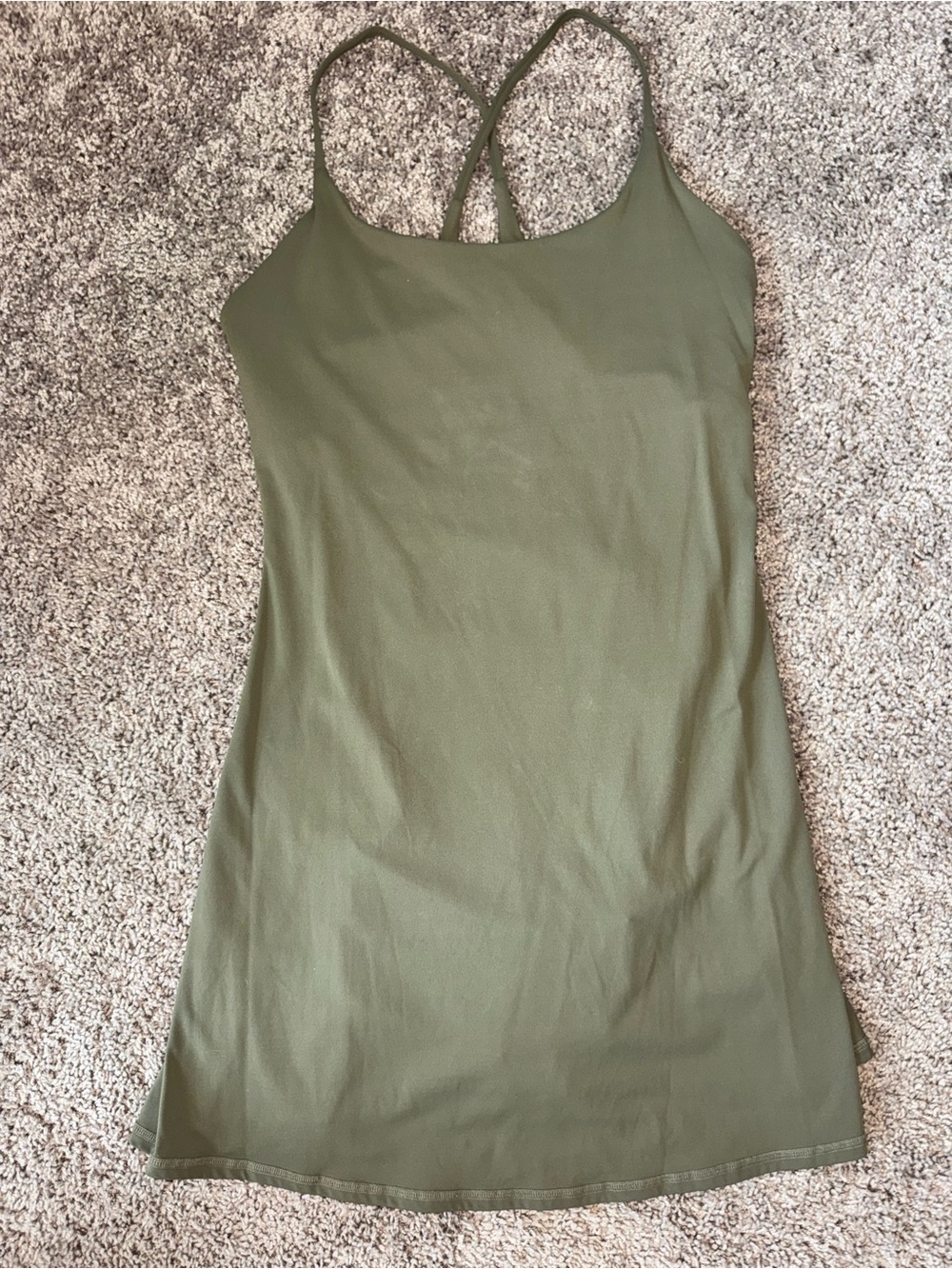 Women's Olive Green Spaghetti-Strap Camisole Athletic Dress with Built-In Shorts